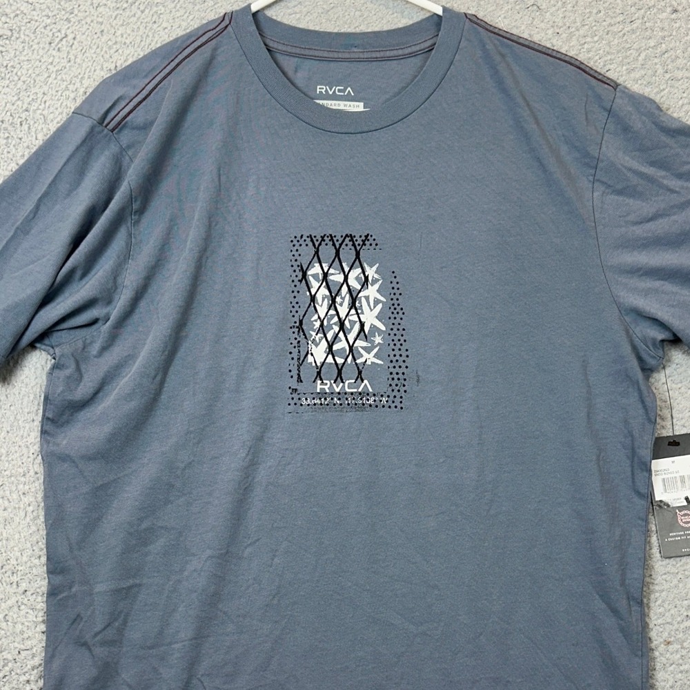NEW RVCA T Shirt Mens Medium Endo Bones SS Blue Grey Graphic Tee Short Sleeve